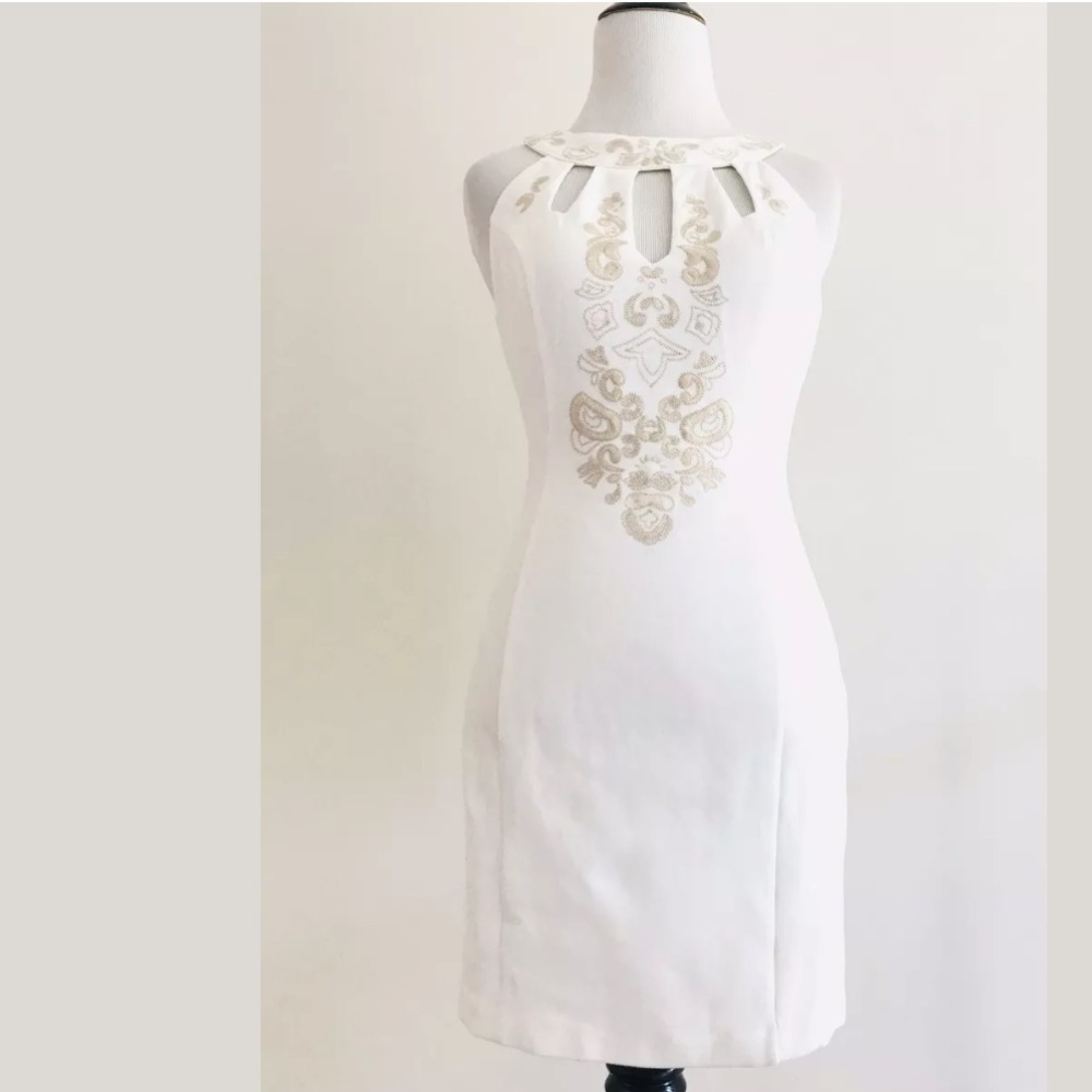 Ark & Co | Embroidered Halter Dress Size S White Fitted Cut Out SM